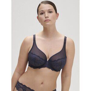 🆕SIMONE PERELE Reve Full Plunge Sheer Underwire Non-Padded Bra Blue 36D #12Z319